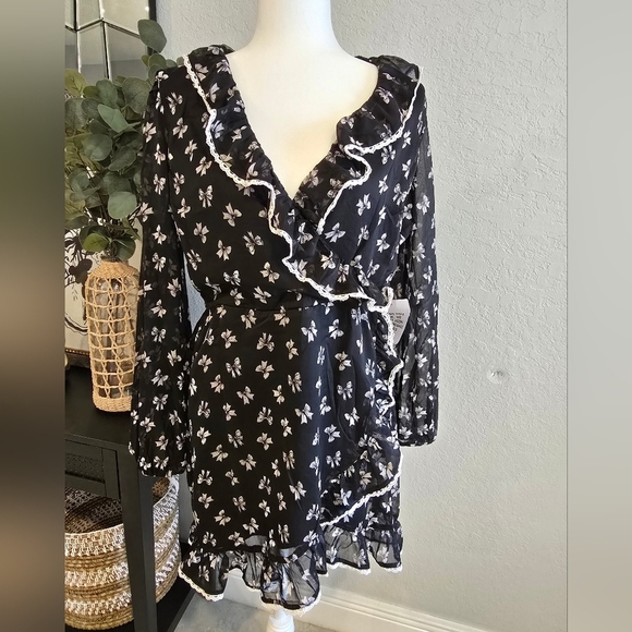 Miss Selfridge Bow Ruffle Black Dress - Picture 2 of 7